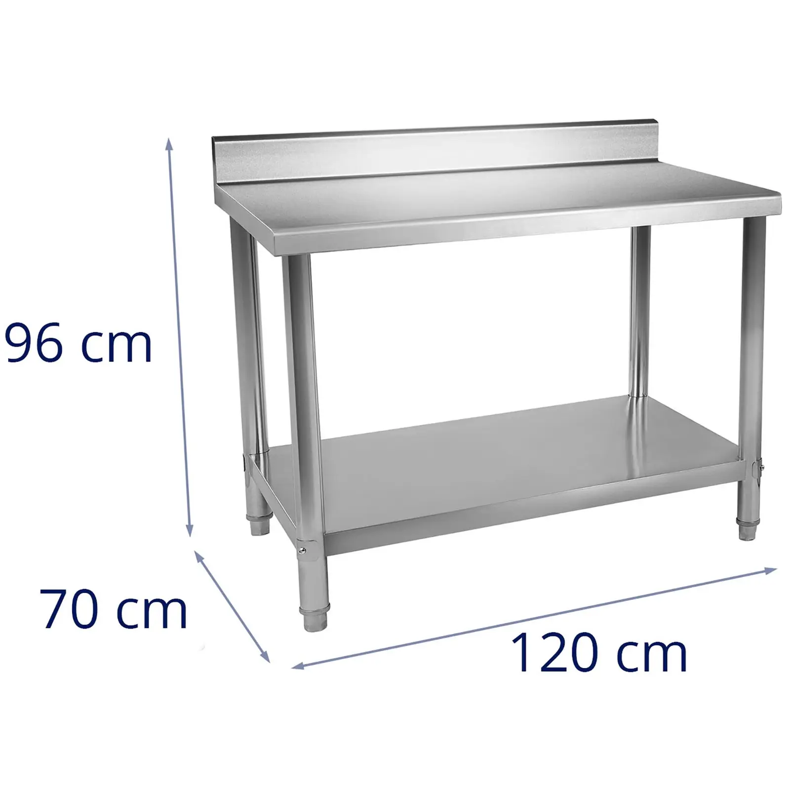 Pracovný stôl z nehrdzavejúcej ocele - 120 x 70 cm - stojan - nosnosť 143 kg