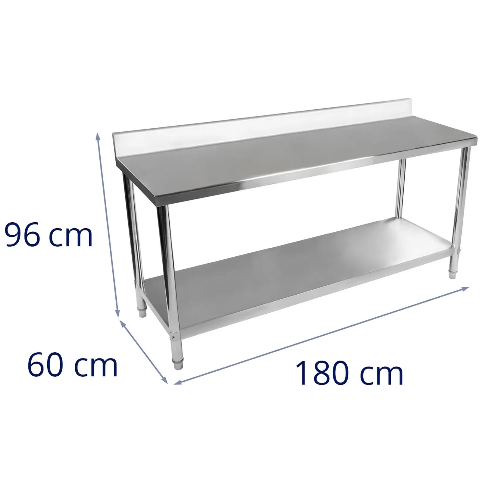 Pracovný stôl z ušľachtilej ocele - 180 x 60 cm - s lemom - nosnosť 182 kg