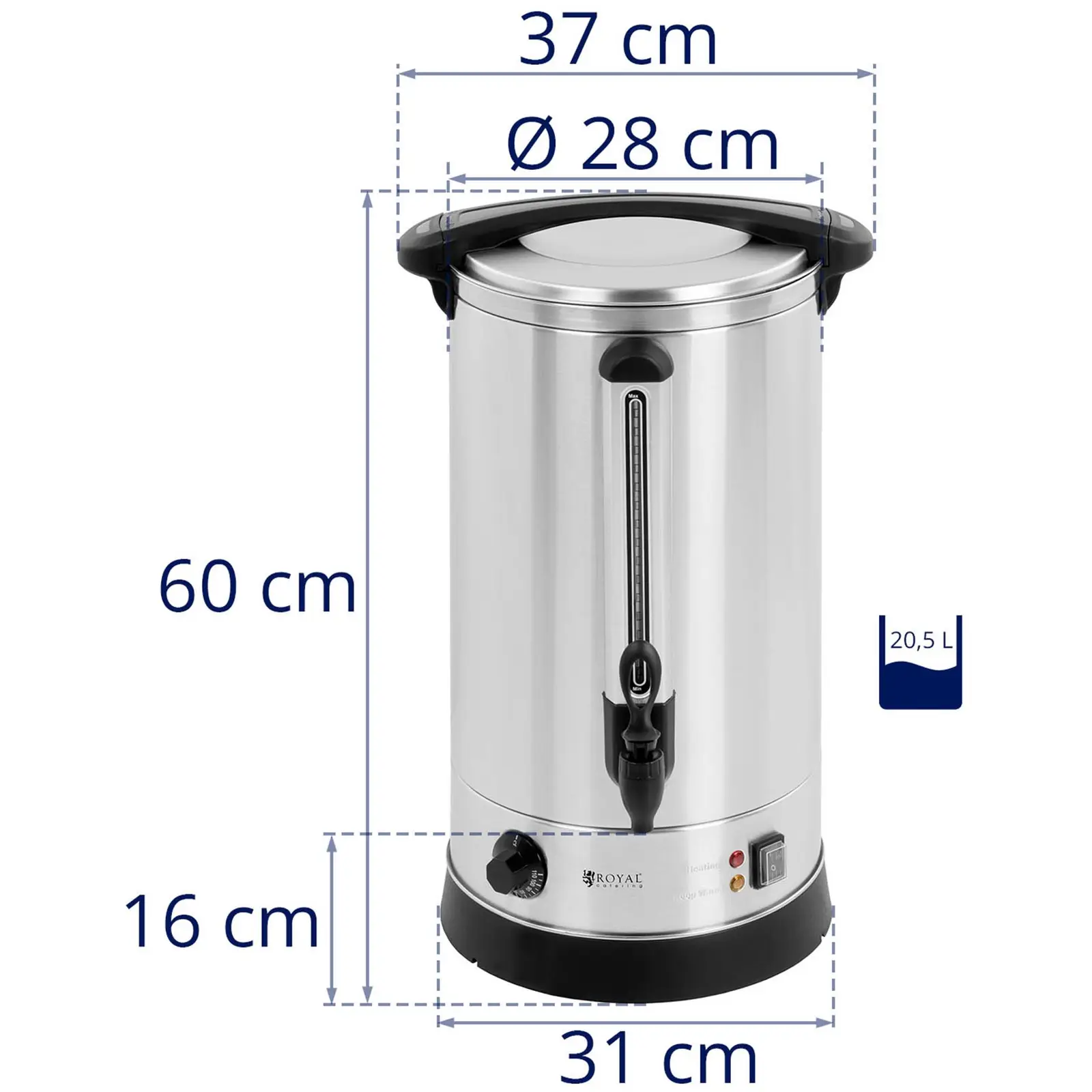 Varný termos - 20,5 l - varič vody - dvojstenný - ušľachtilá oceľ	