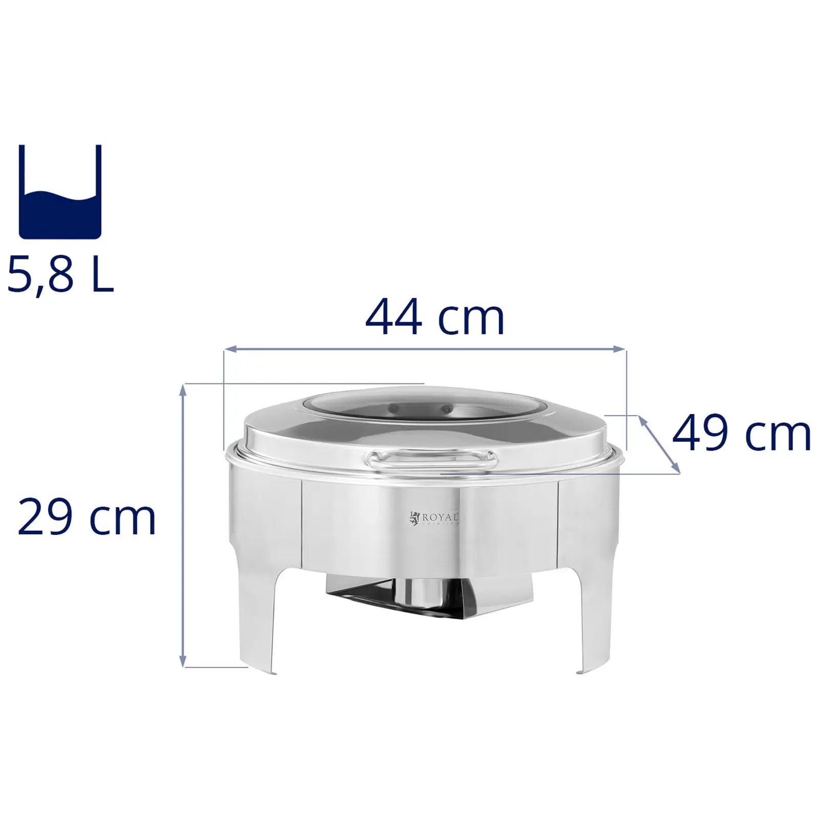Chafing Dish - okrúhly - 5,8 l - 1 palivový článok - okienko