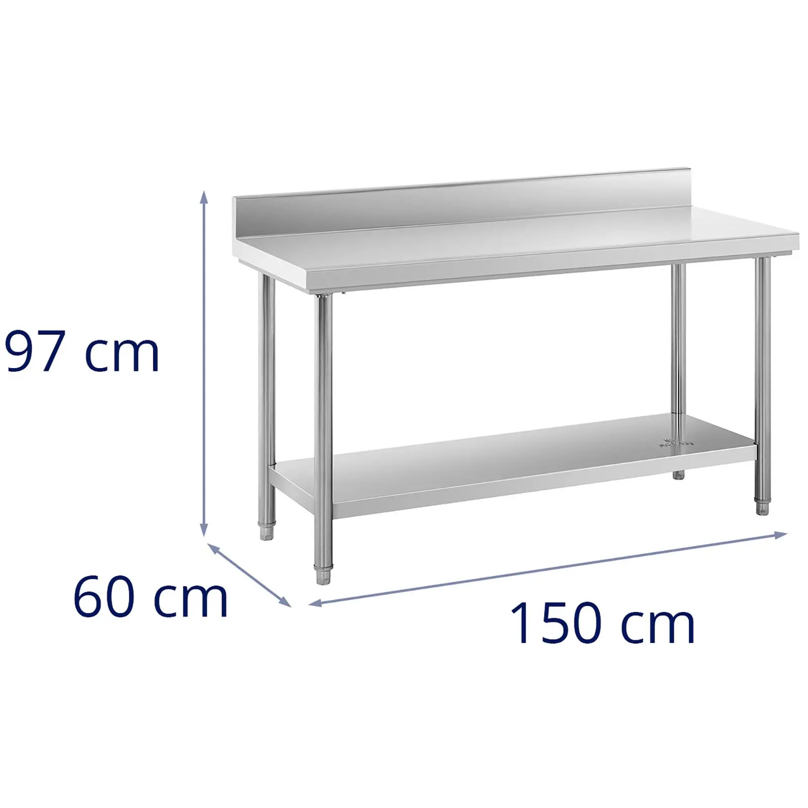 Pracovný stôl z nehrdzavejúcej ocele - 150 x 60 cm - lem - nosnosť 159 kg