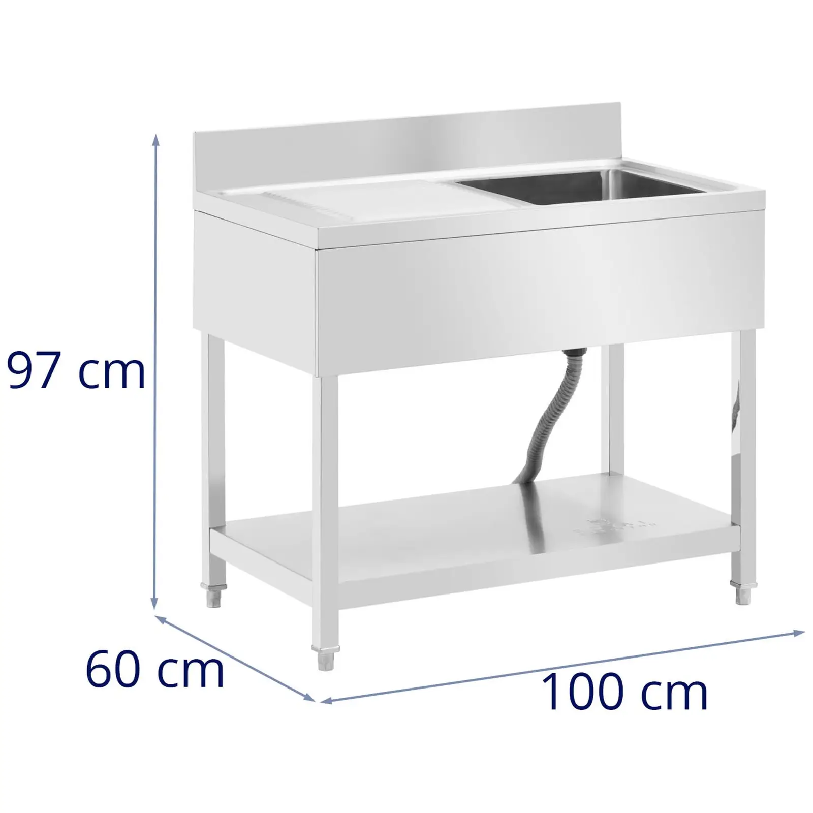 Drezový stôl - 1 misa - nehrdzavejúca oceľ - 100 x 60 x 97 cm - Royal Catering