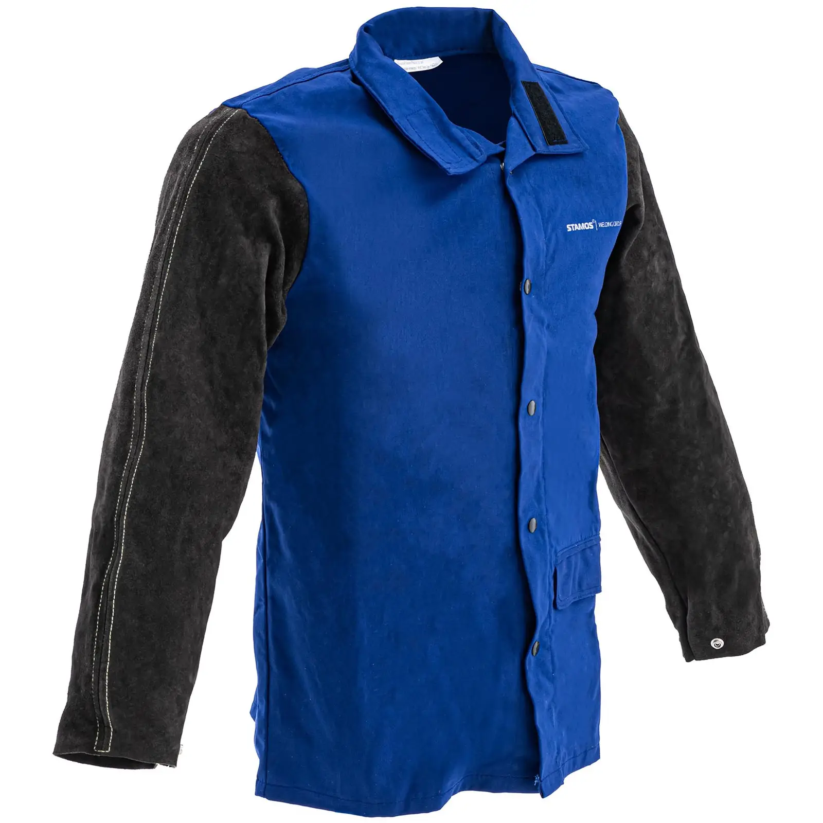 Zváračská bunda z bavlneného saténu/hovädzej štiepenky - veľkosť XL - čierna/modrá