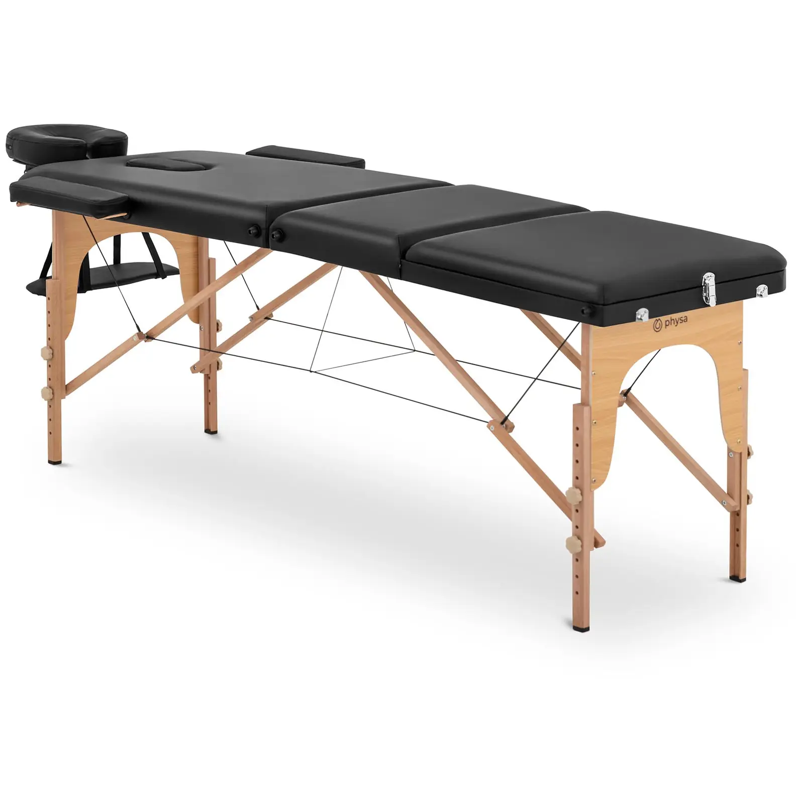 Masážny stôl rozkladací - extra široký (70 cm) - sklopná opierka nôh - bukové drevo - čierna