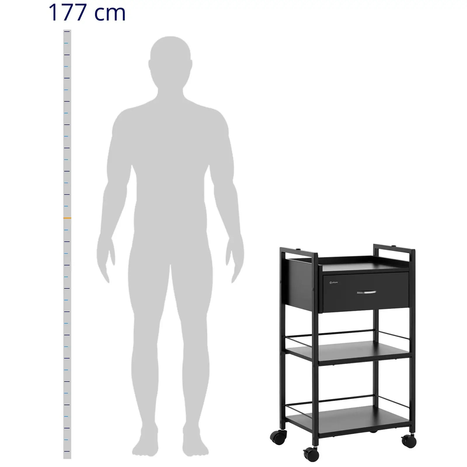 Kozmetický vozík – 1 zásuvka – 3 police – max. 65 kg – čierna