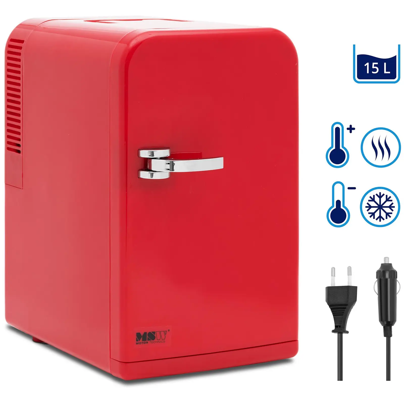 Mini chladnička 12 V / 230 V – 2 v 1 s funkciou udržiavania teploty – 15 L – červená