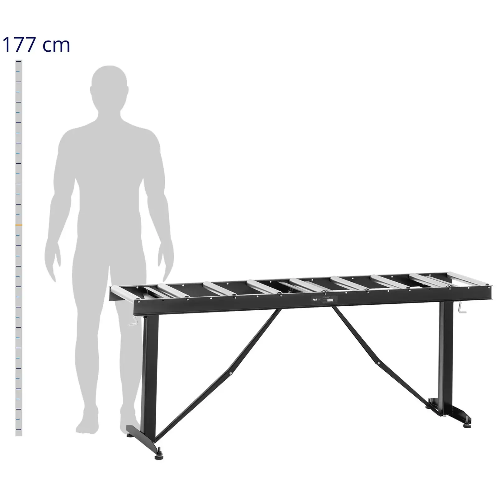 Valčekový dopravník - 200 kg - 167 x 35 cm - počet koliesok: 9 - výškovo nastaviteľný
