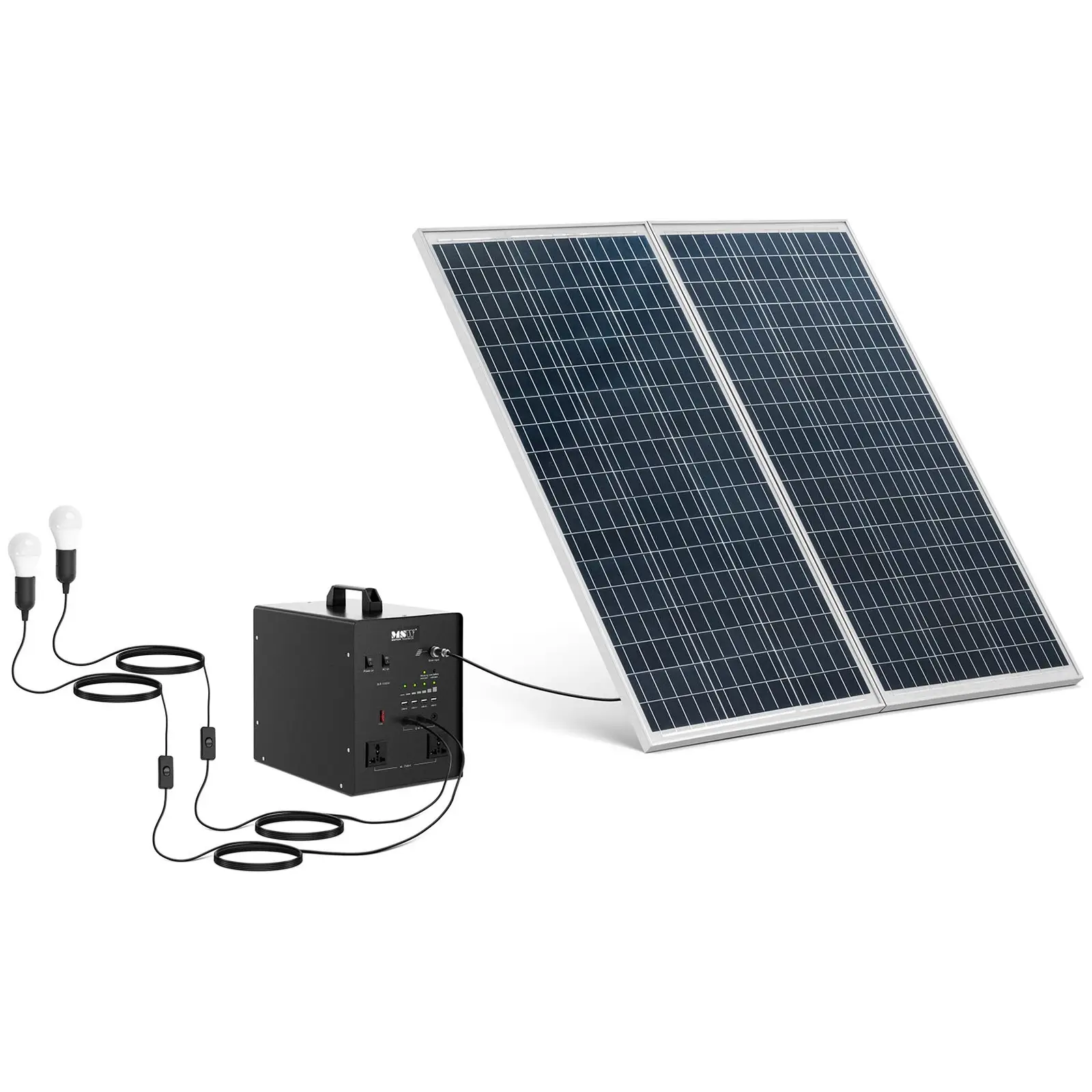Elektráreň so solárnym panelom a invertorom - 1000 W - 5/12/230 V - 2 LED svetlá