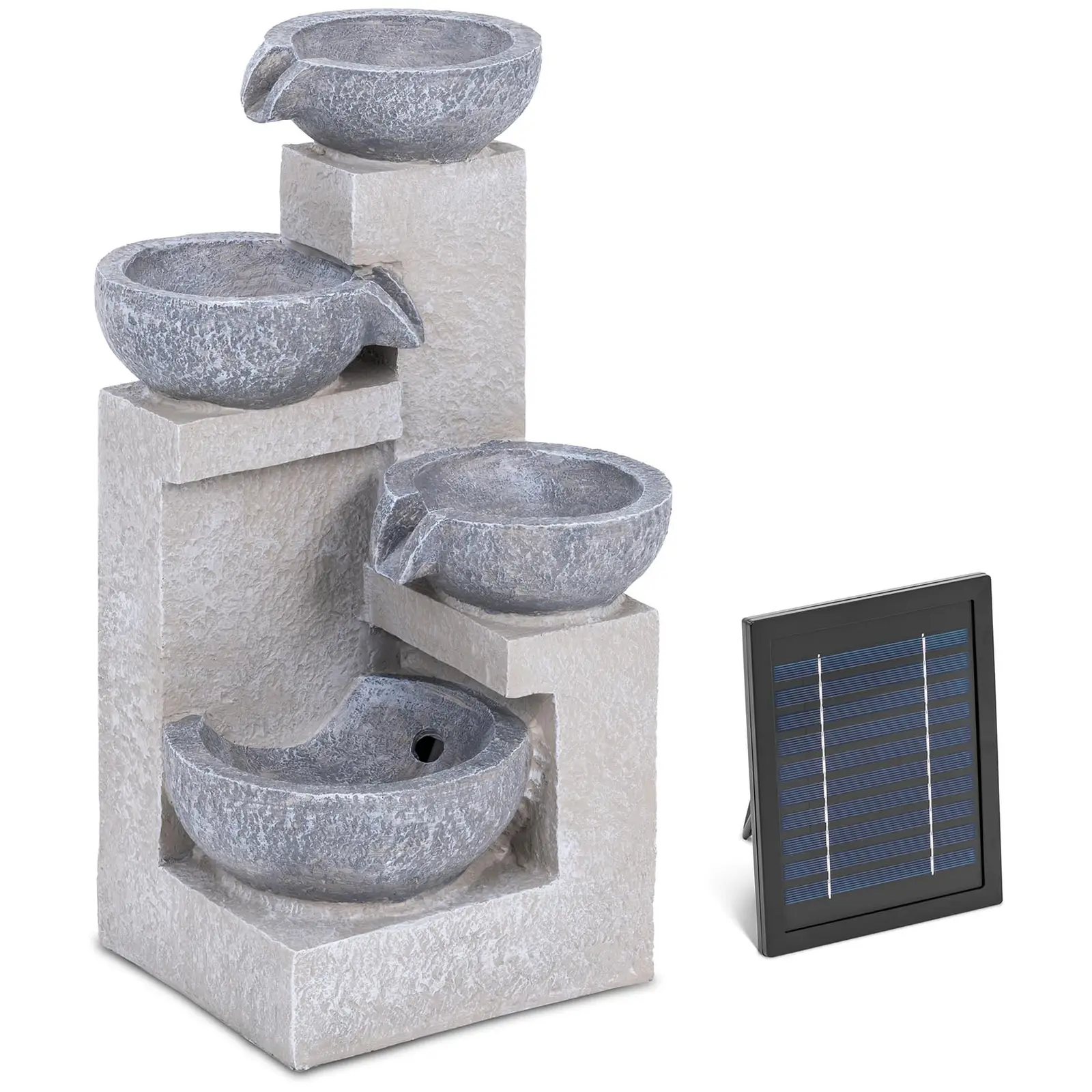 Solárna záhradná fontána - 4 misky na cementových stupienkoch - LED osvetlenie