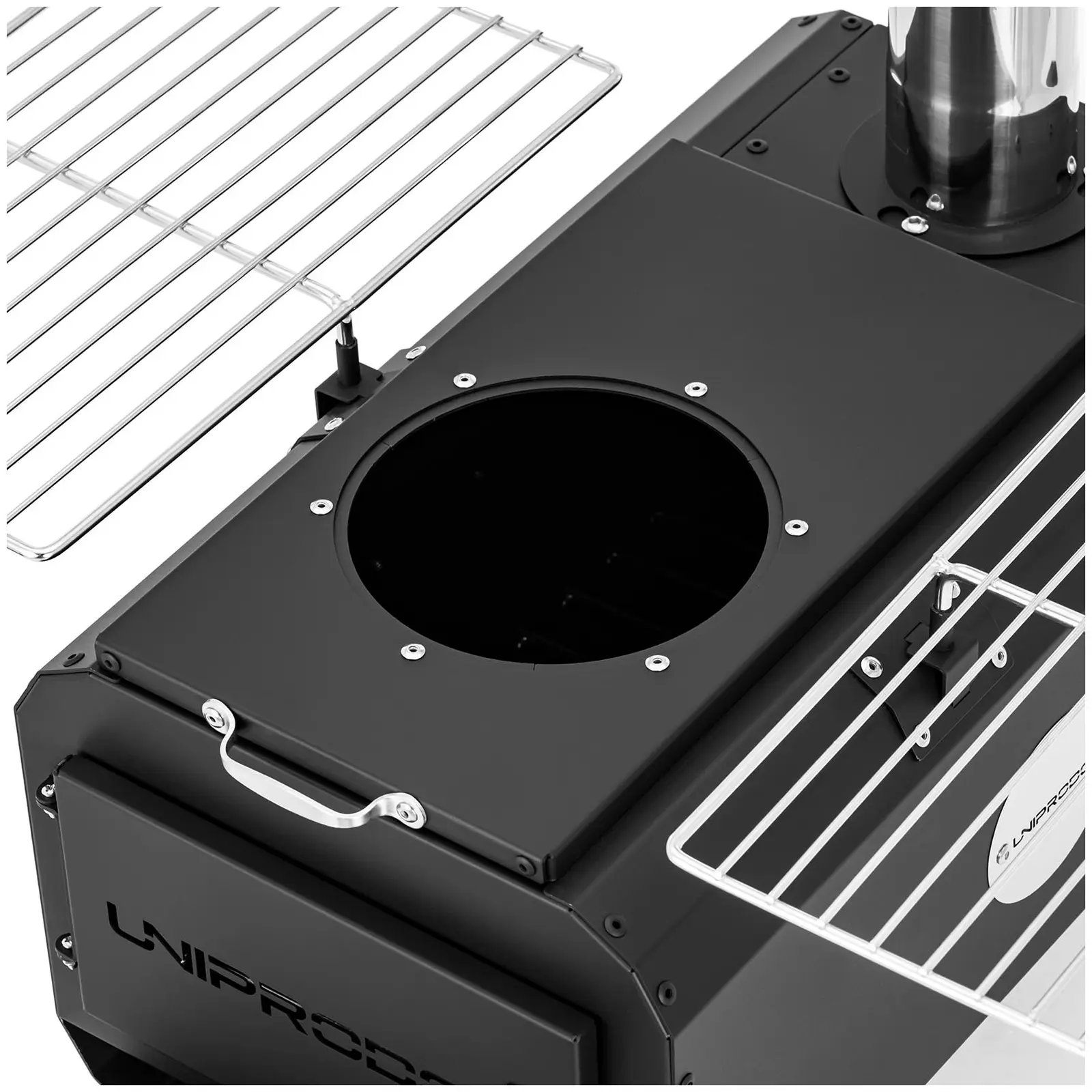 Kempingový varič - čierny - závesný - 460 x 280 x 231 mm - uhlíková oceľ