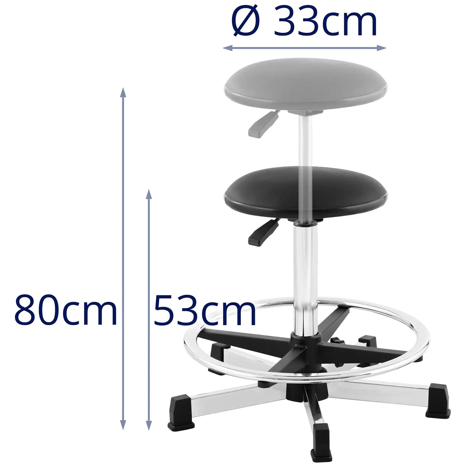 Kozmetická stolička - 120 kg - čierna - krúžok na nohy - výškovo nastaviteľný - 530 – 800 mm