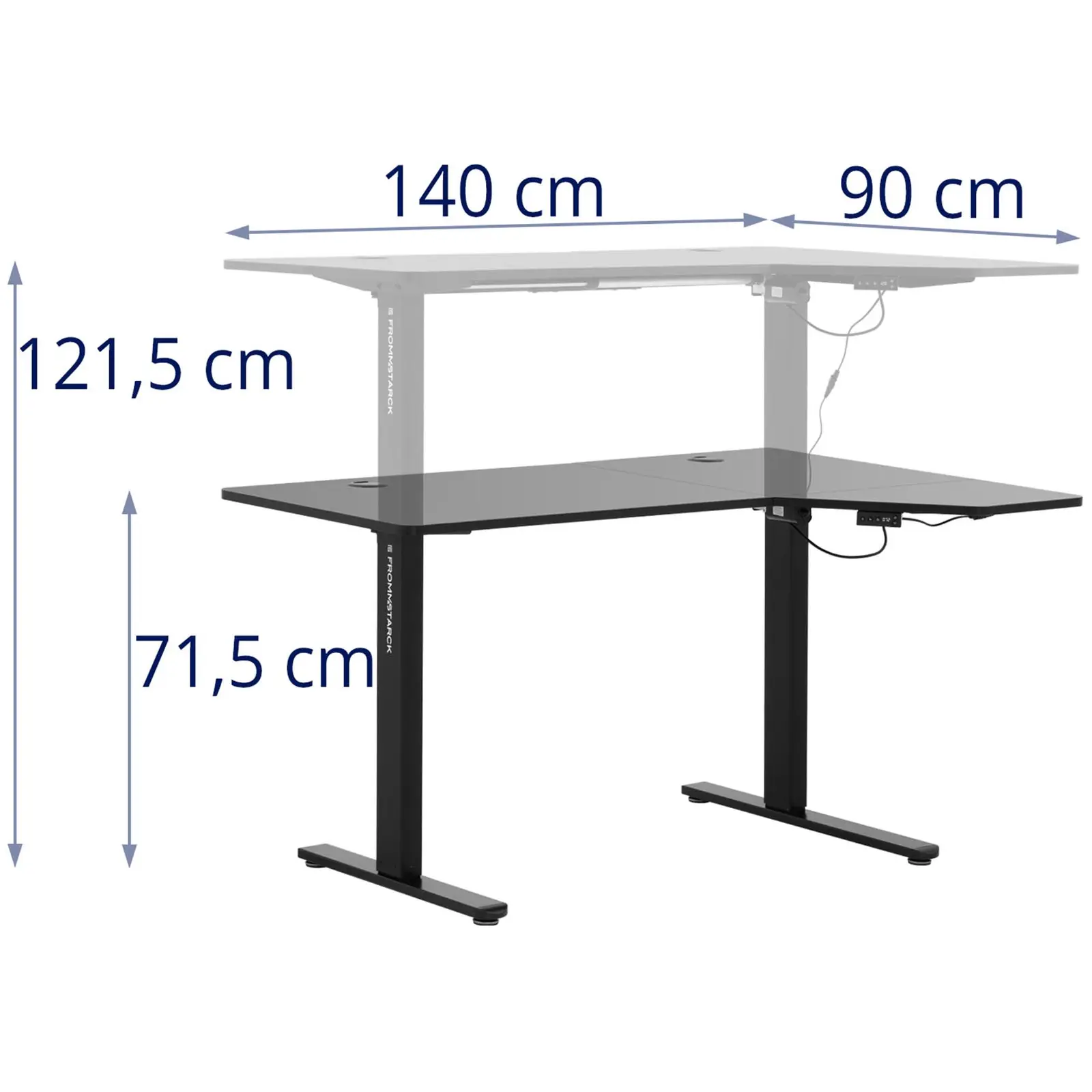 Rohový stôl - výškovo nastaviteľný - 720 – 1200 mm - 80 kg - čierny