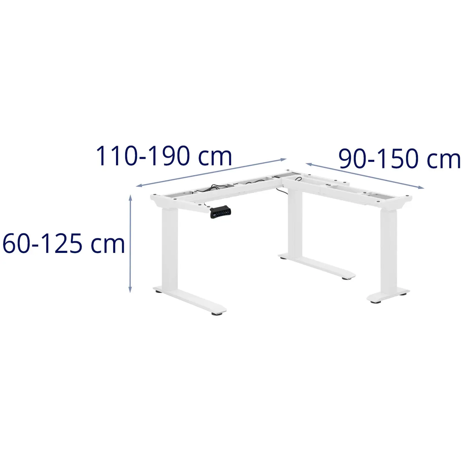 Výškovo nastaviteľný rohový rám písacieho stola - Výška: 60 - 125 cm - Šírka: 110 - 190 cm / 90 - 150 cm