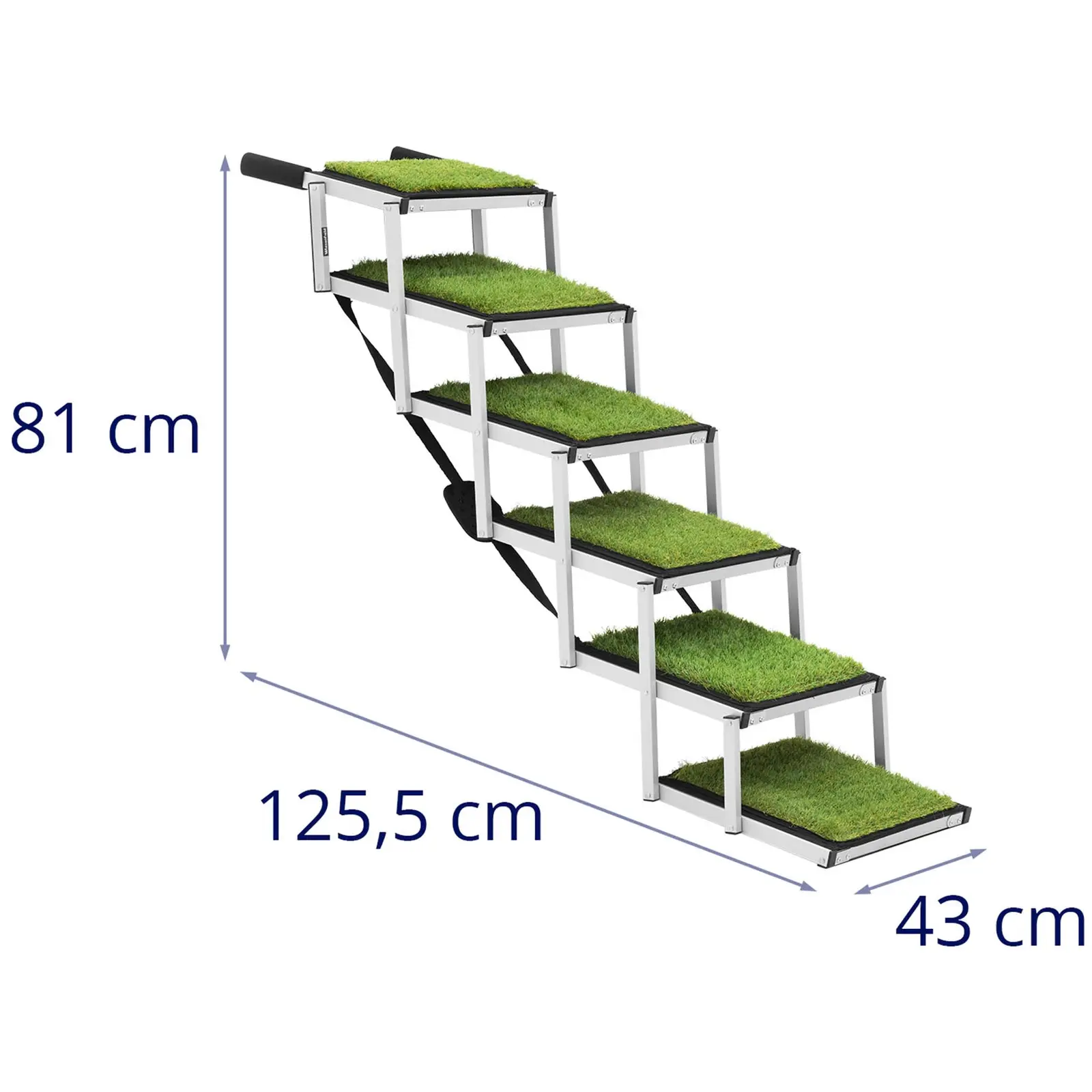 Schody pre psov - výška: 81 cm - 68 kg - 6 schodov - umelá tráva